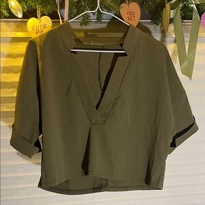 Olive Green V-Neck Crop Top